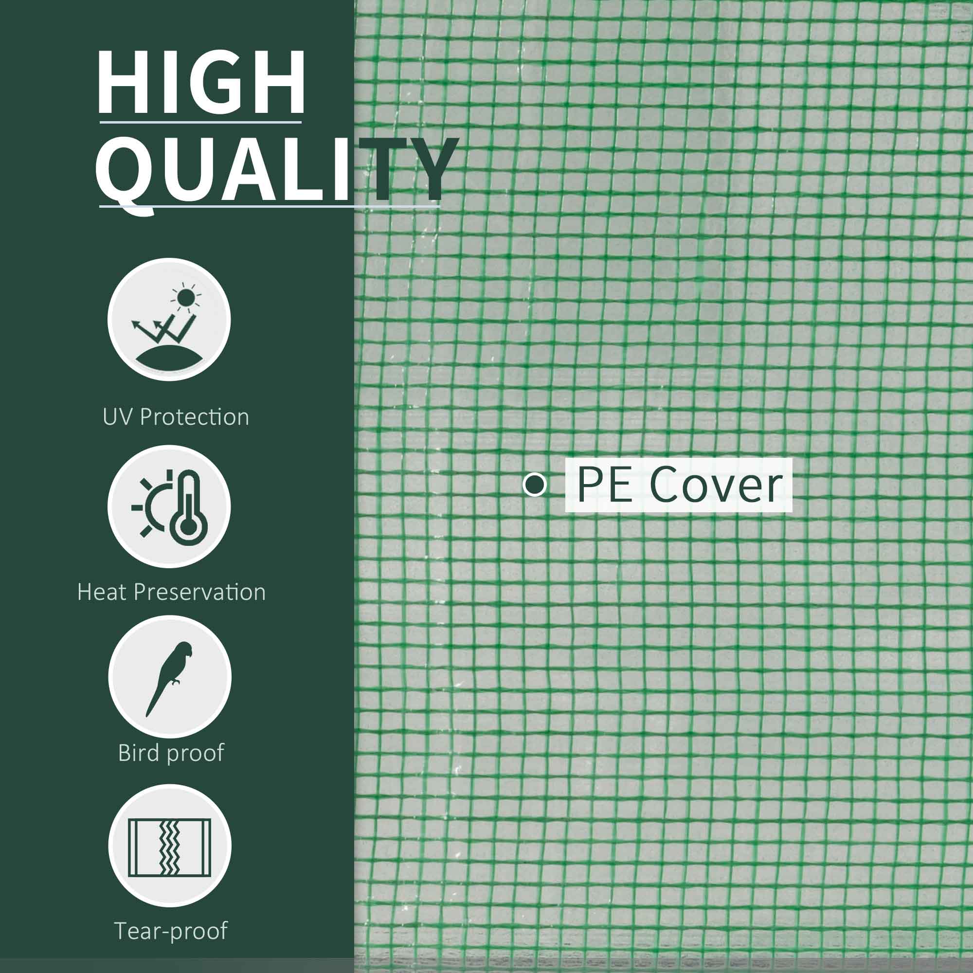 Tunnel Greenhouse, Green Grow House for Garden Outdoor, Steel Frame, PE Cover, Green