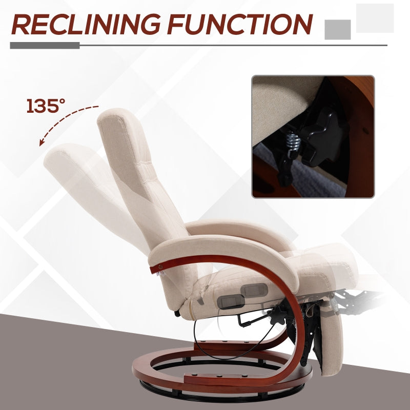 Reclining Swivel Chair with Footrest - Beige
