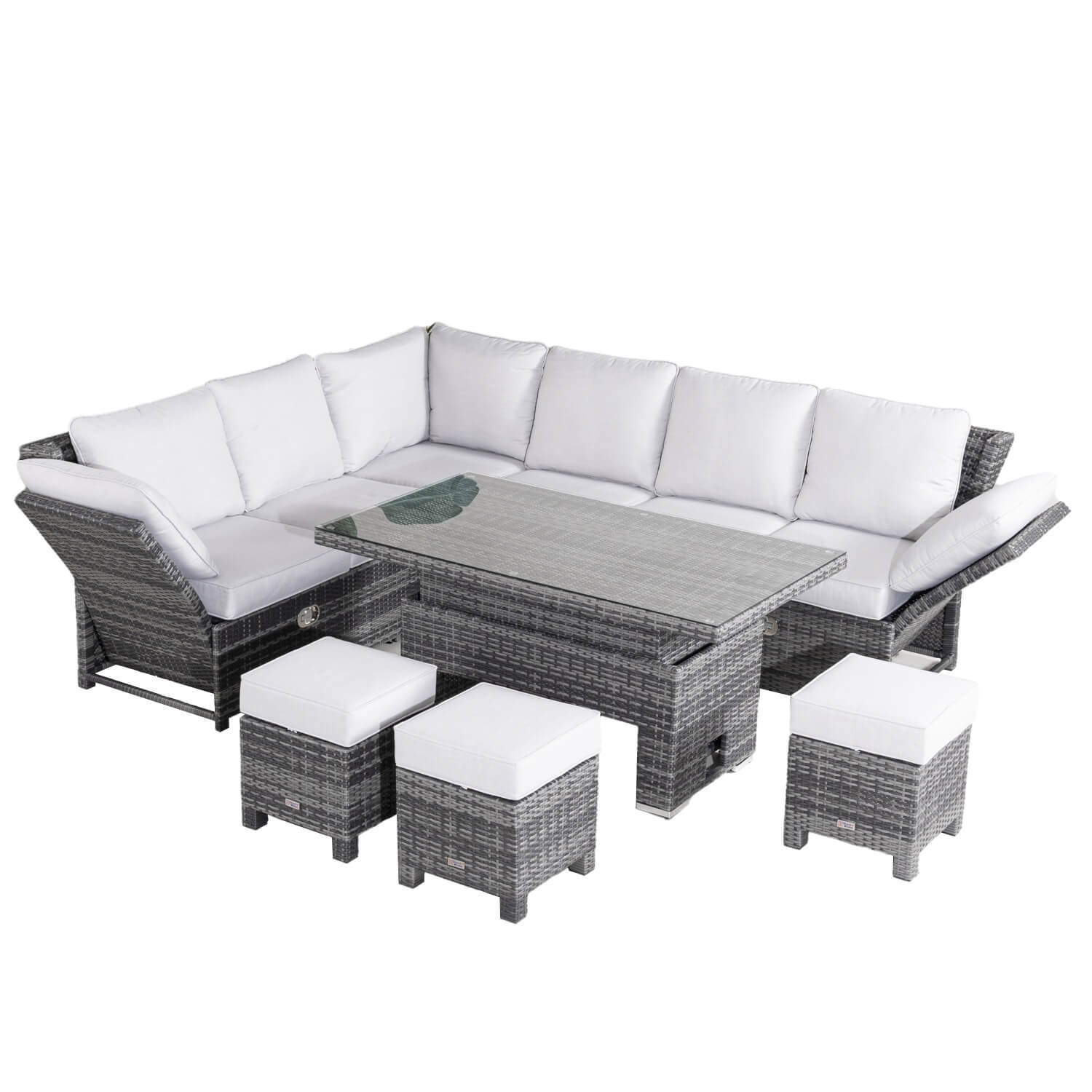 Premium Aluminium Modular Sofa Set – 9-Seater with Gas-Lift Armrests & Adjustable Table, Grey/Brown( PAS-2531)