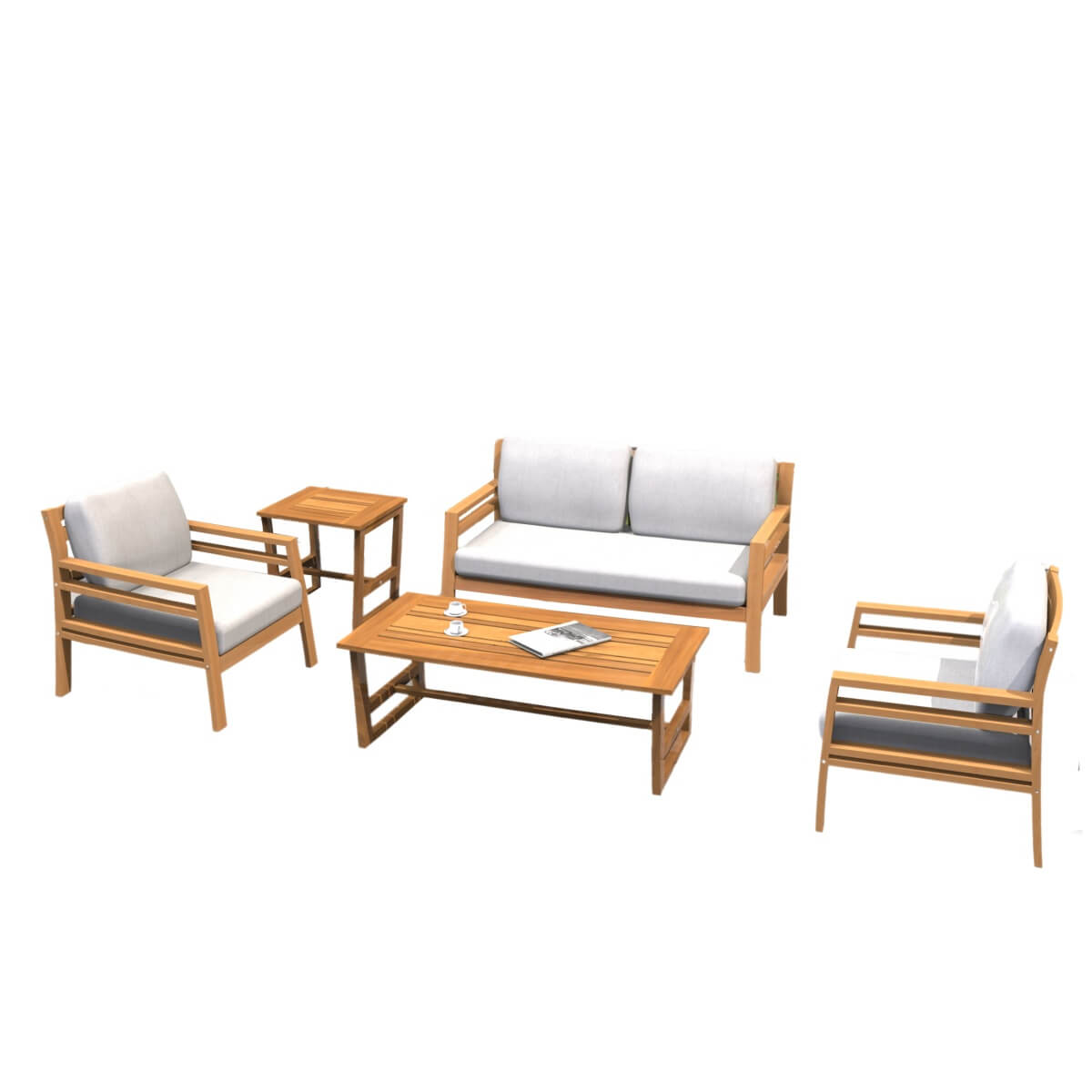 4-Seater Acacia Wood Outdoor Sofa Set – Garden Lounge with Coffee Table and Side Table