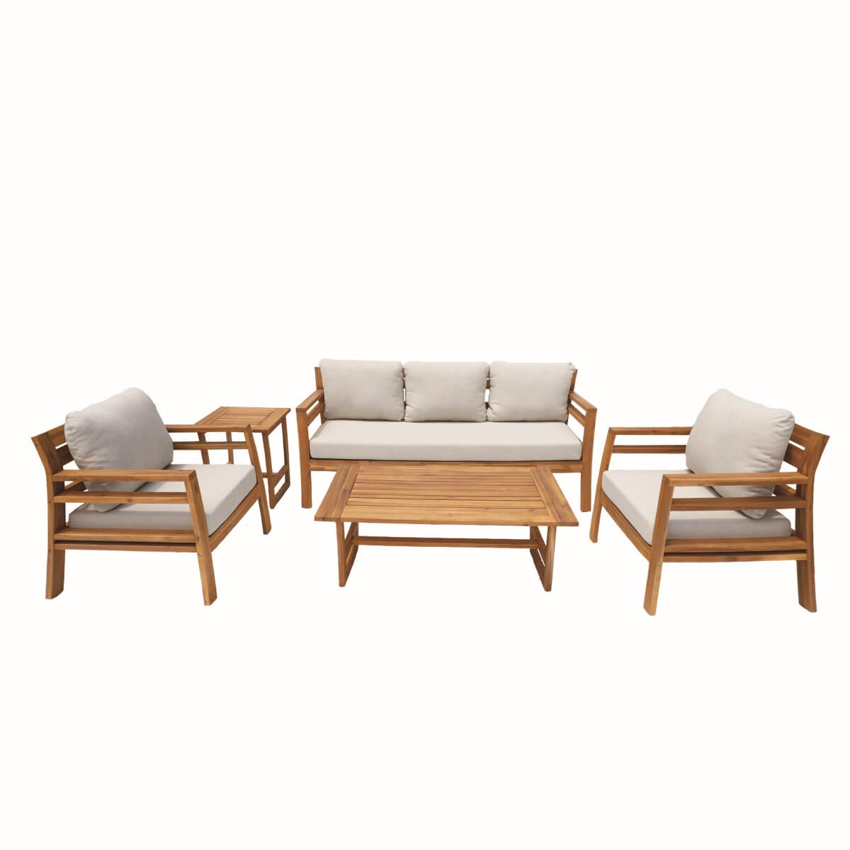 5-Seater Acacia Wood Outdoor Sofa Set – Solid Wood Garden Lounge with Coffee Table and Side Table