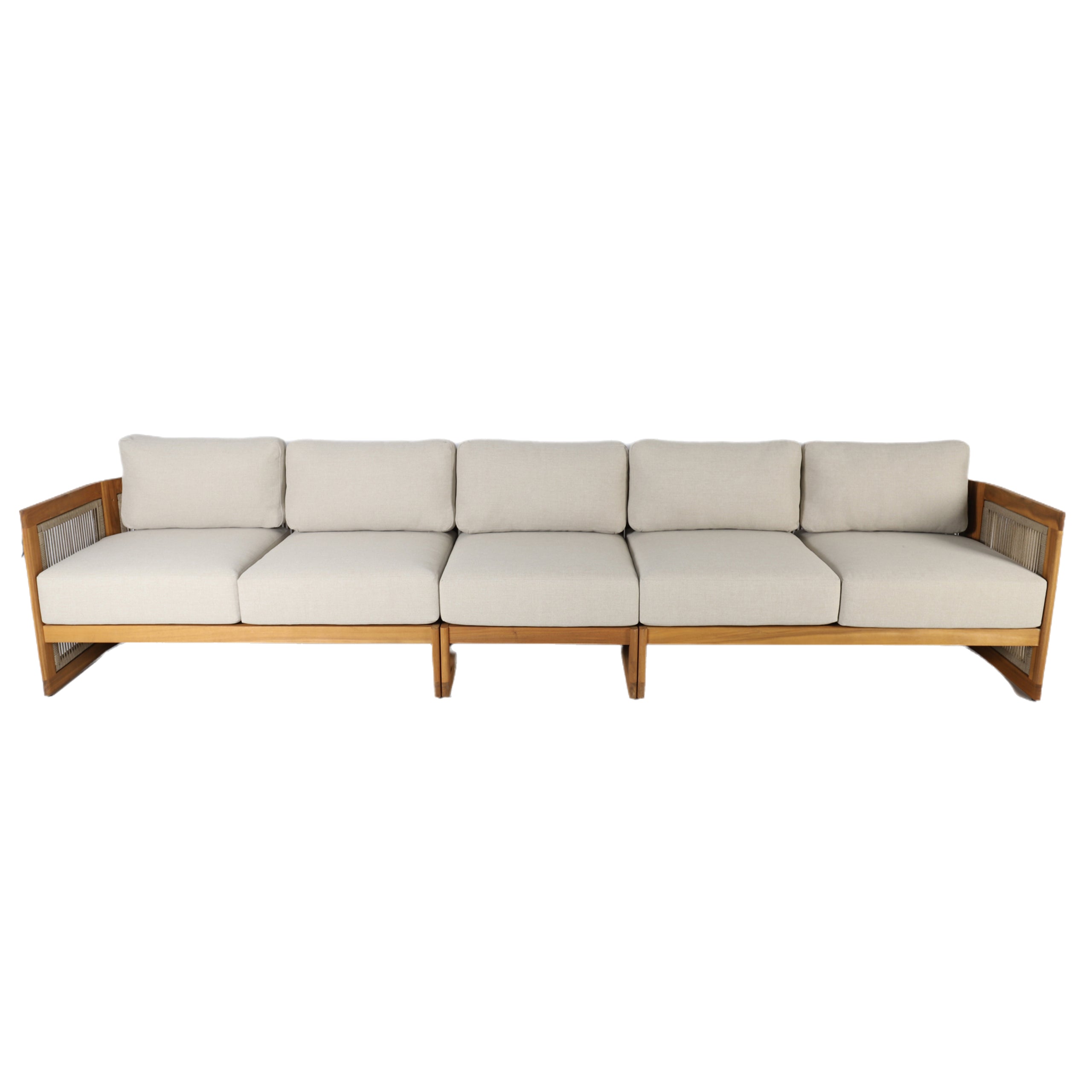 I-Shape 5-Seat Solid Acacia  Modular Sofa ¨C Armless Middle with Side Support (PAS-2516-LS+MS+RS)