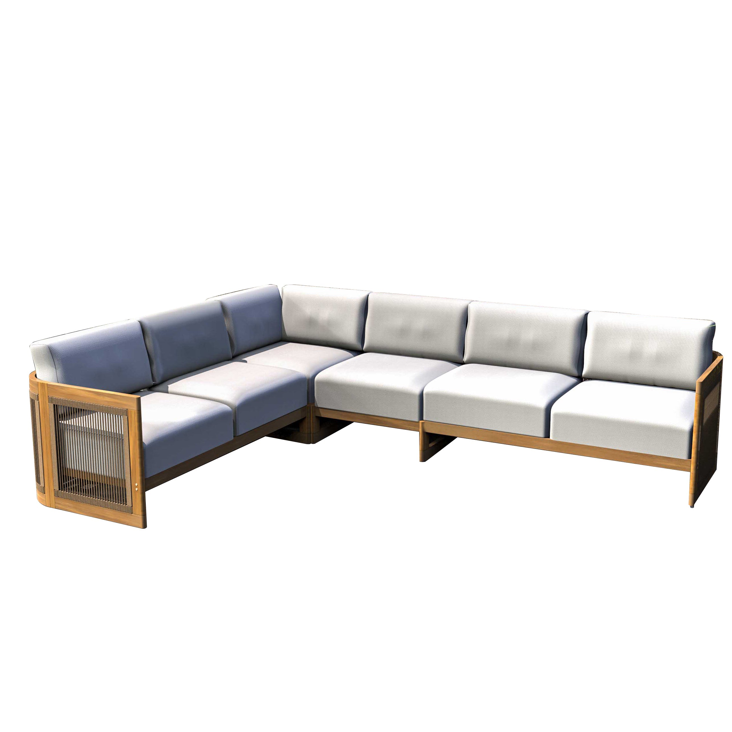 L-Shape 5 seat Solid Acacia Modular Sofa Set with Cushions ¨C Lounge Configuration (PAS-2516-LS+CS+MS+RS)