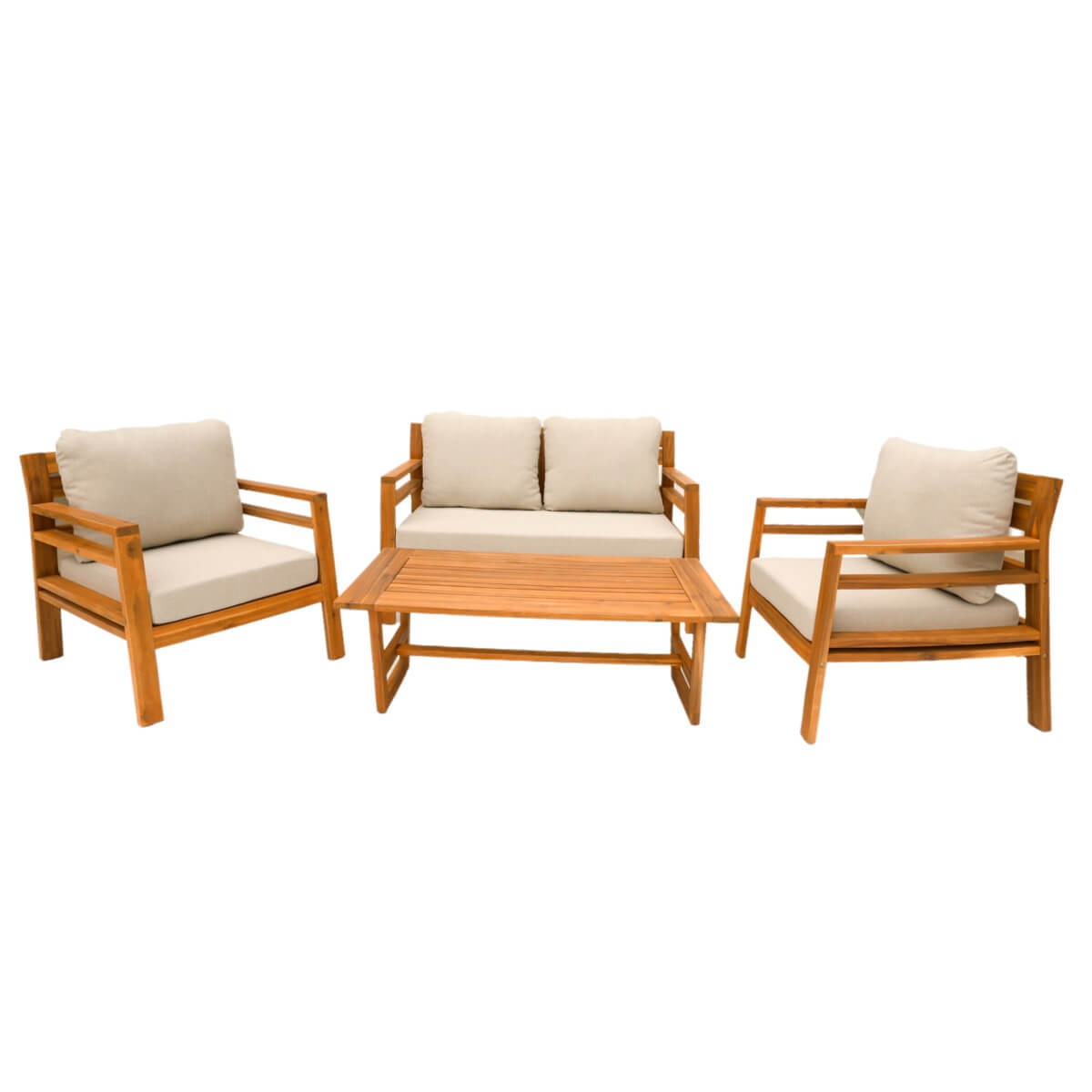 4-Seater Acacia Wood Outdoor Sofa Set – Solid Wood Garden Lounge with Coffee Table