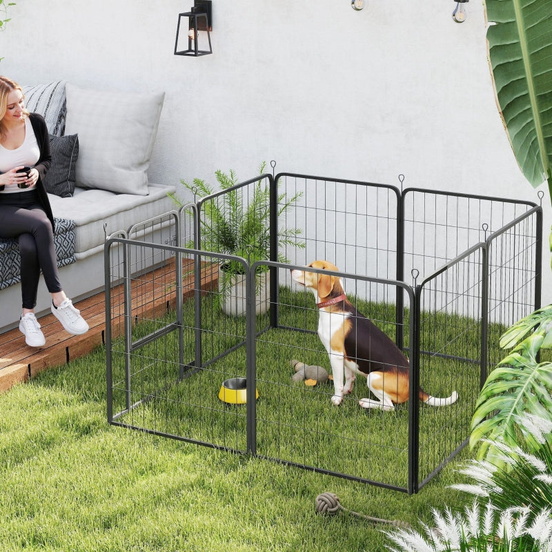 Dog Playpen, Eight-Panel with Door, Large, Indoor, Outdoor, 80cm Tall, Black