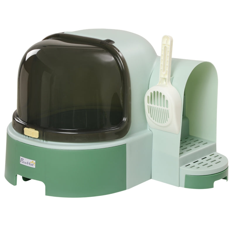 2 in 1 Cat Litter Box, Drawer Pans Scoop Openable Cover - Green