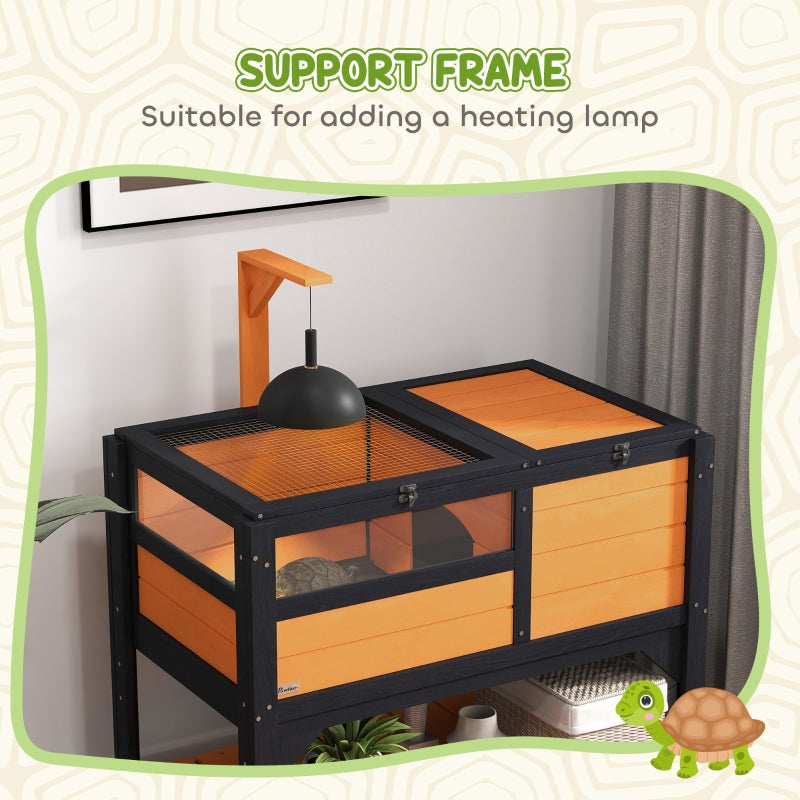 Tortoise House, Wooden, with Shelter, Run, Shelf, Lamp Holder, Tray, Yellow