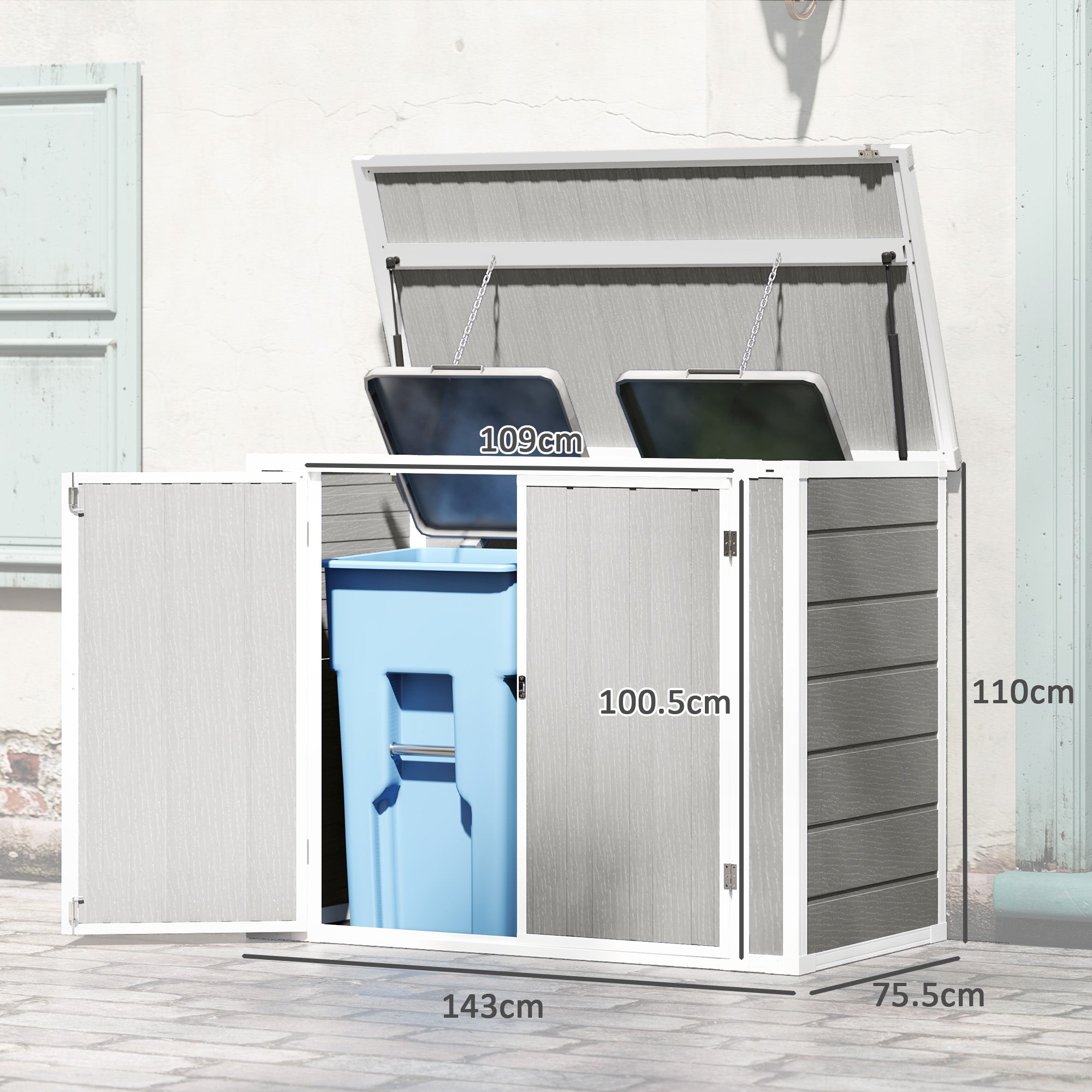 Garden Shed, Lockable Outdoor Storage with Openable Lid, Light Grey