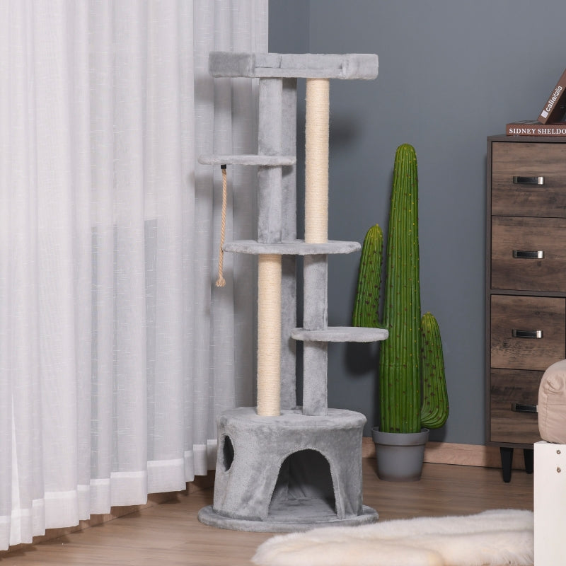Cat Tree Multi-level Activity Centre with Scratching Post Condo Plush Perches, Grey