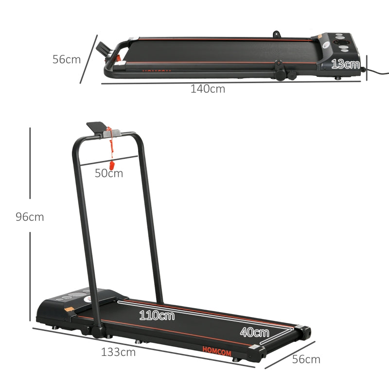 Foldable Walking Treadmill with LED Display and Wheels, Red