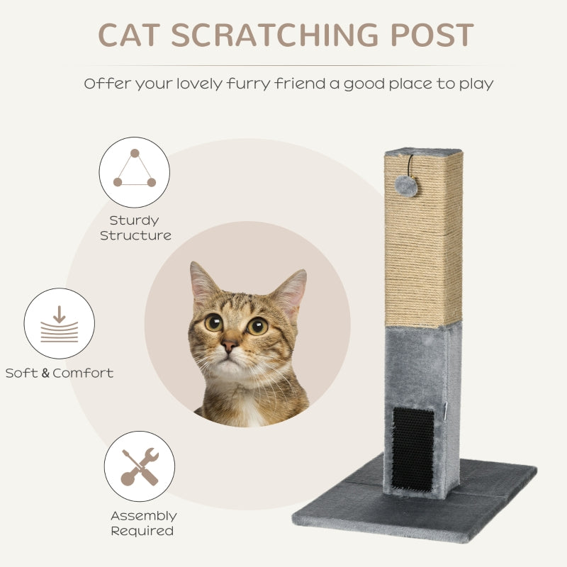 Cat Tree Scratching Post, 79cm Jute Climber with Dangling Toy ¨C Grey