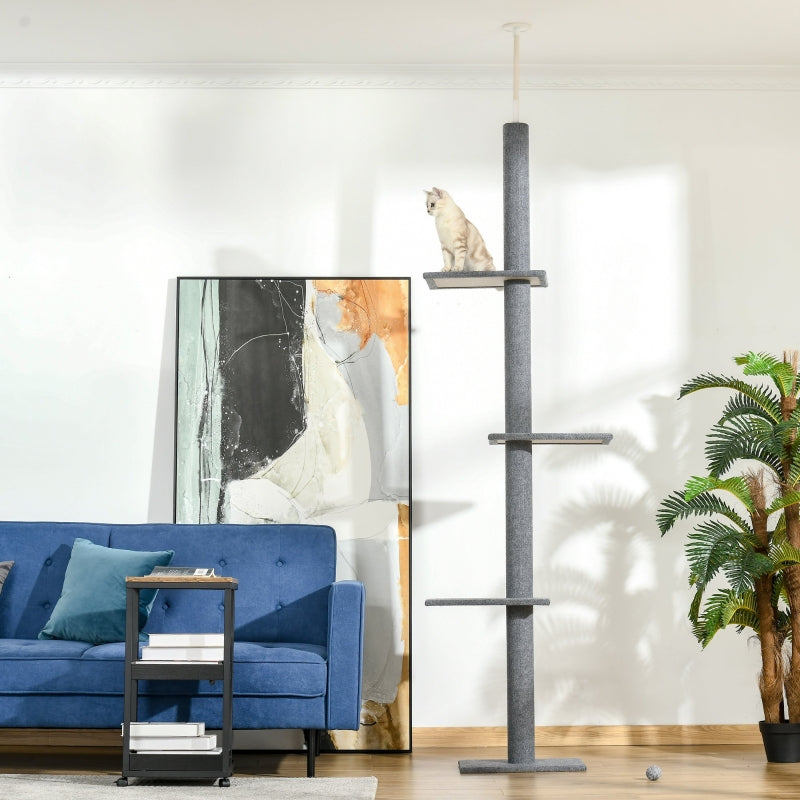 Cat Tree 260cm Floor To Ceiling, Three Platforms Activity Centre - Grey