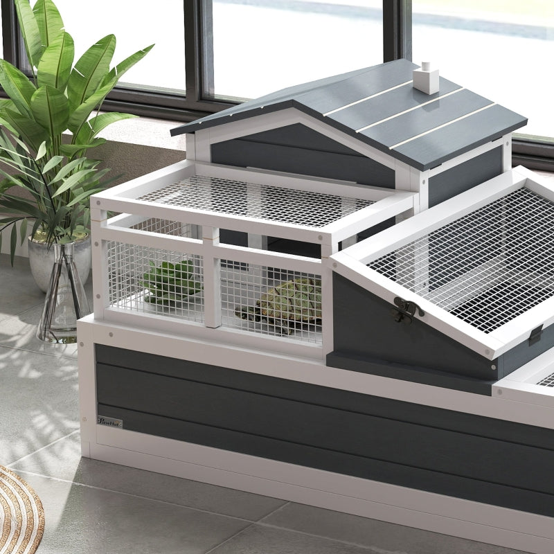 Tortoise House with 3 Rooms, 2 Stories, Ladder, Balcony, Tray, Openable Roof, Grey