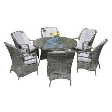 6-Seater Patio Dining Set Round Dining Table  with Lazy Susan and Parma Chairs - PAD-1711