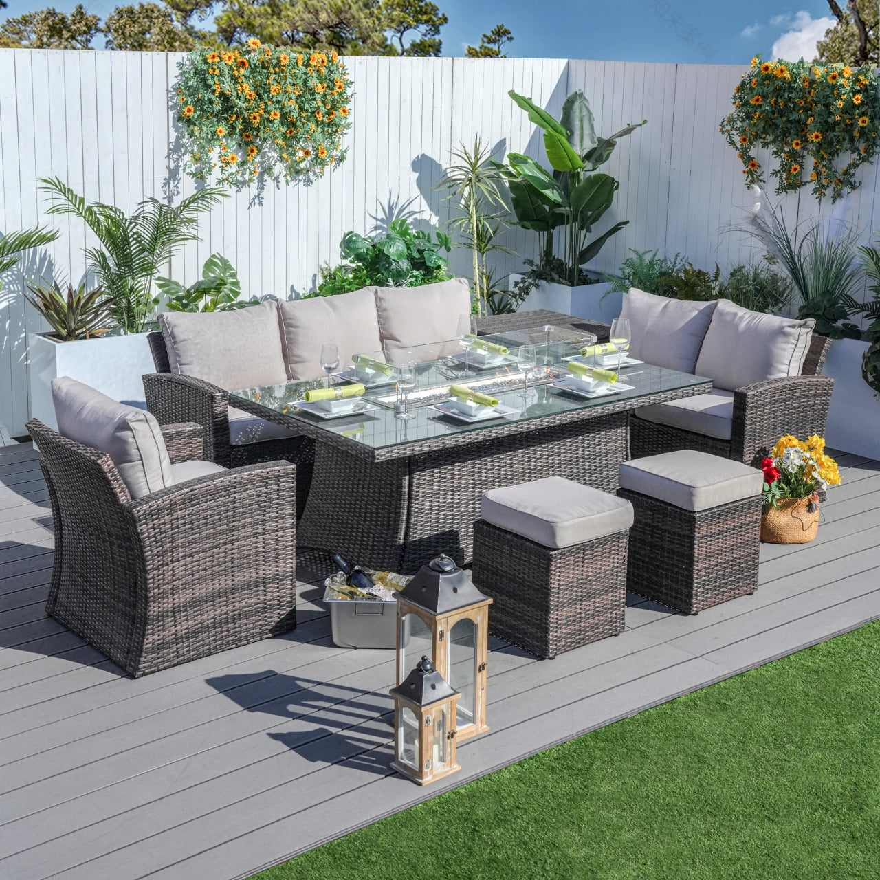 Santiago 6-Pieces Outdoor Conversation Set with Rectangular Firepit Table (PAS-1403B+1106R)