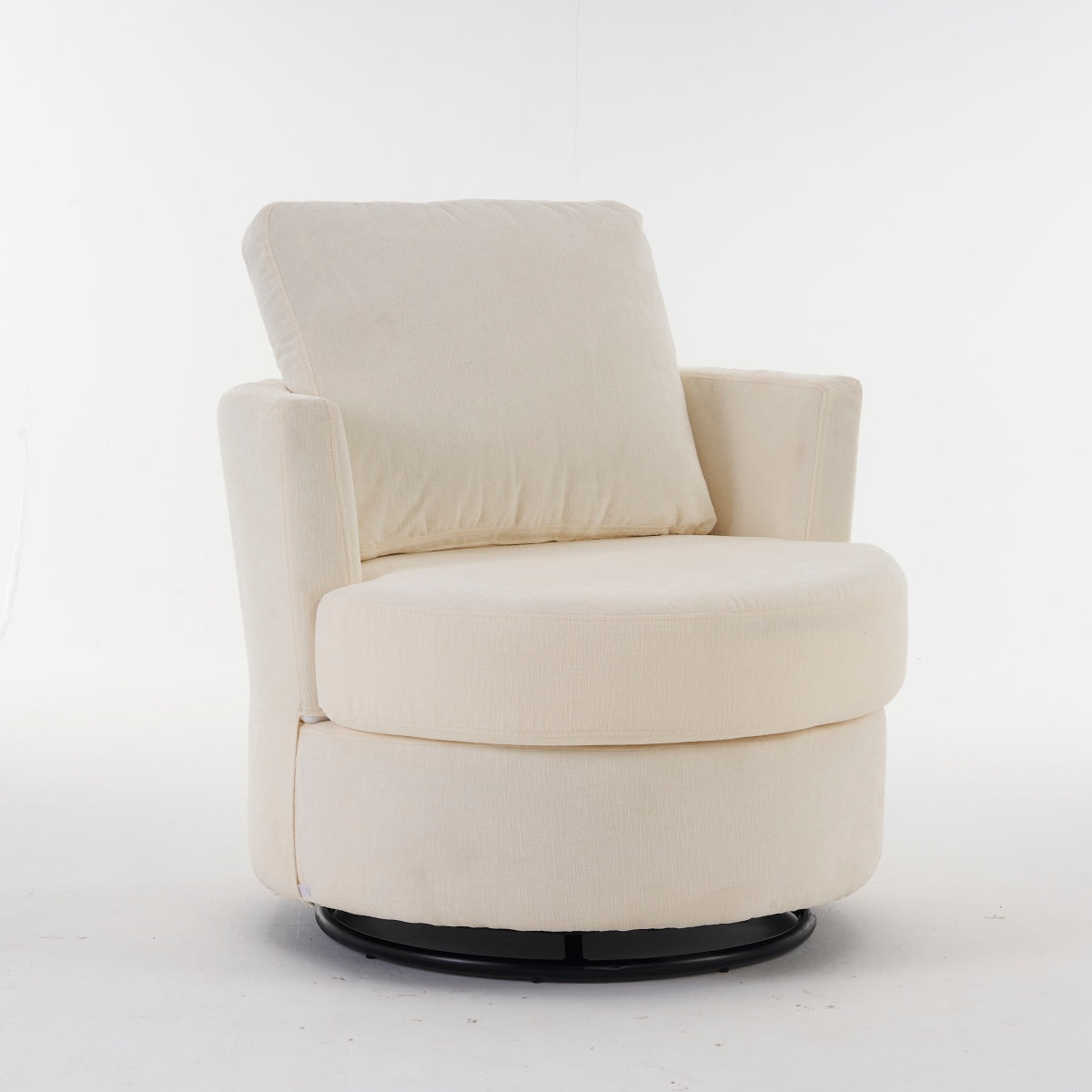Chenille Swivel Armchair with Back Cushion Pillow, Thick Foam Pad, Ivory