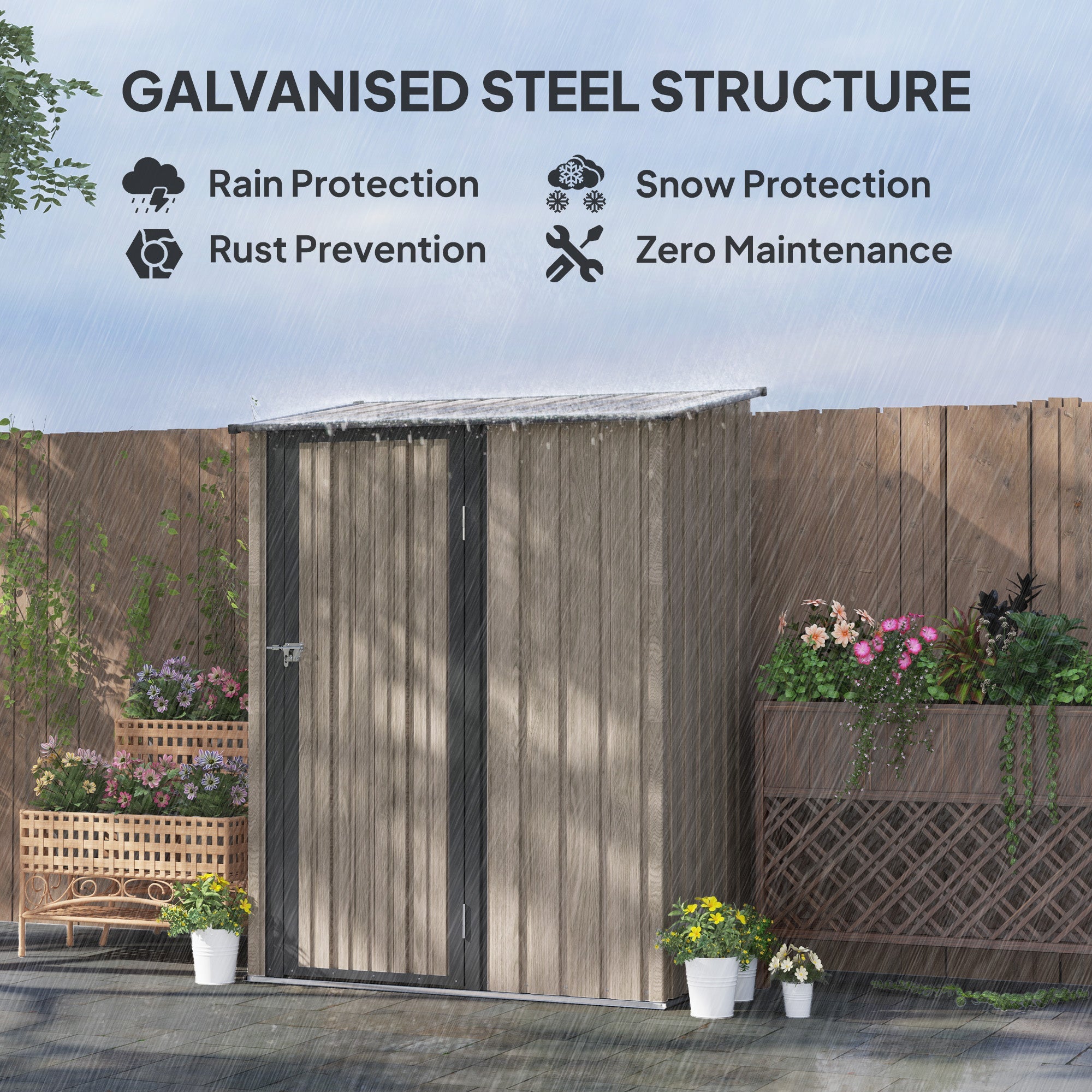 5ft x 3ft Metal Garden Storage Shed, Outdoor Tool Shed, Light Grey