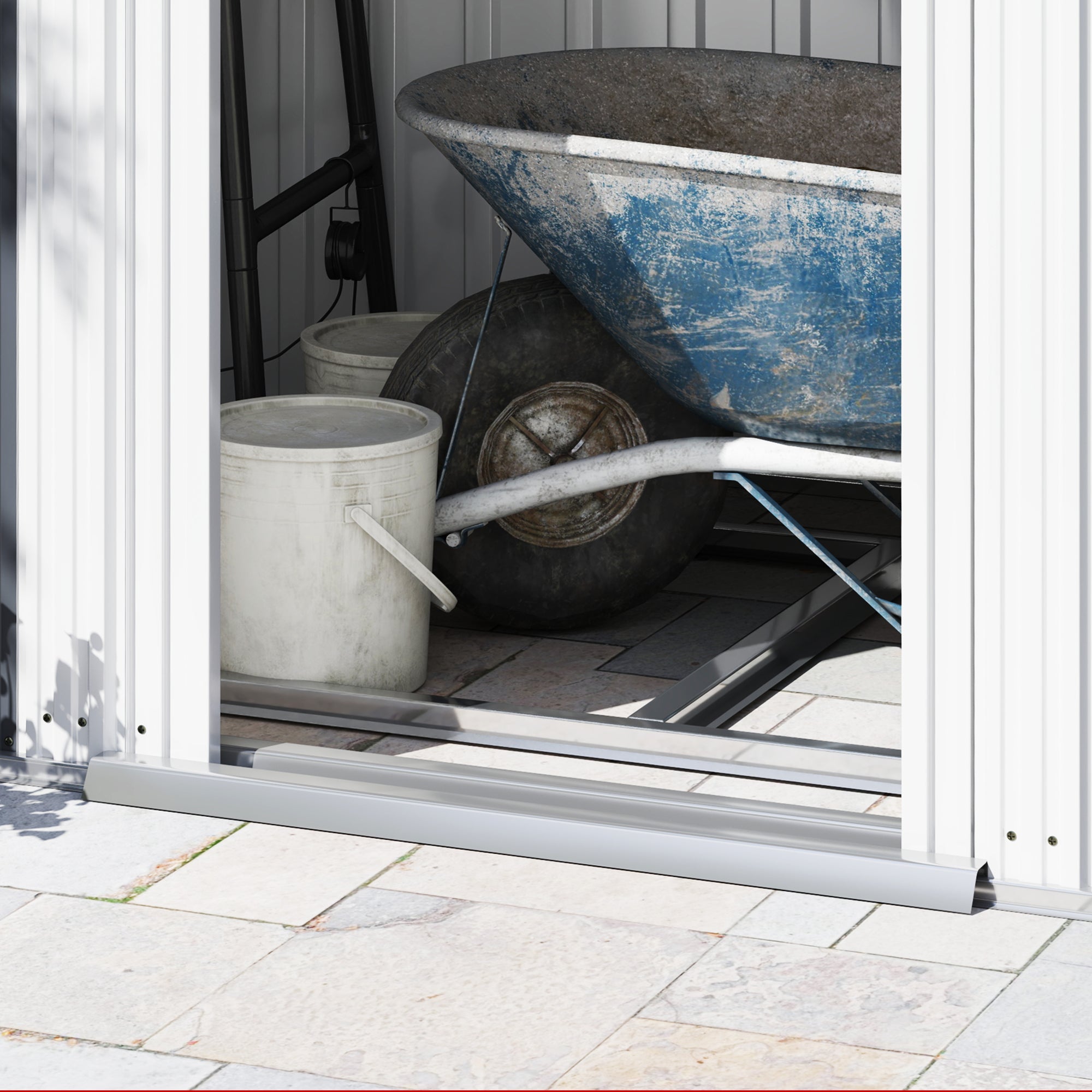 Galvanised Metal Shed with Foundation Kit, Lockable Tool Garden with Double Sliding Doors, Vents, Grey