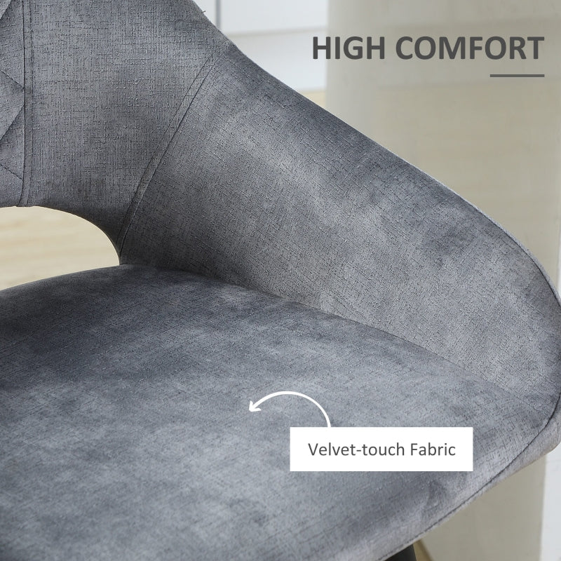 Bar Stools Set of 2, Counter Height with Steel Legs, Velvet-Touch Fabric Grey