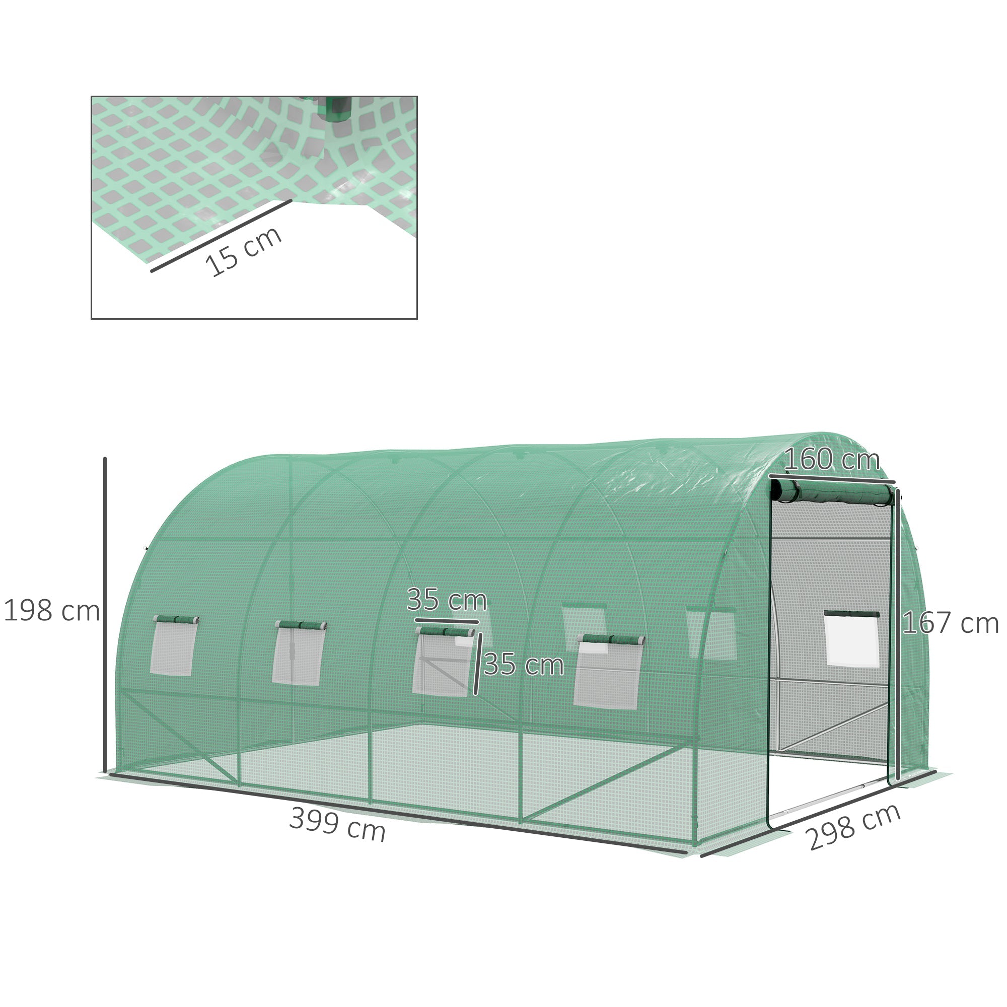 Sprinkler System Polytunnel Greenhouse, 4 x 3(m), Green