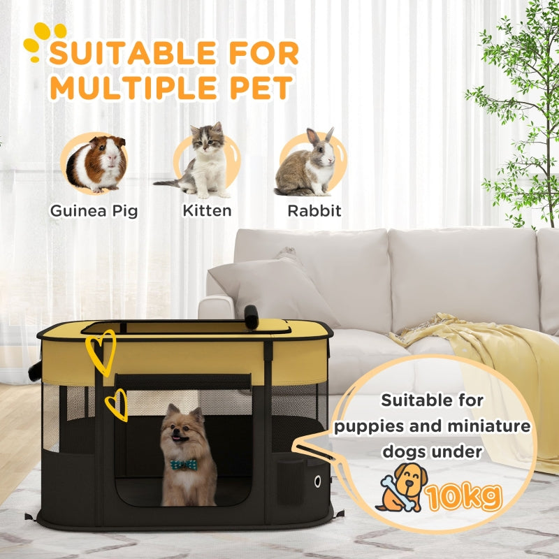 Foldable Dog Pen, Portable Pet Playpen with Ground Stakes - Yellow