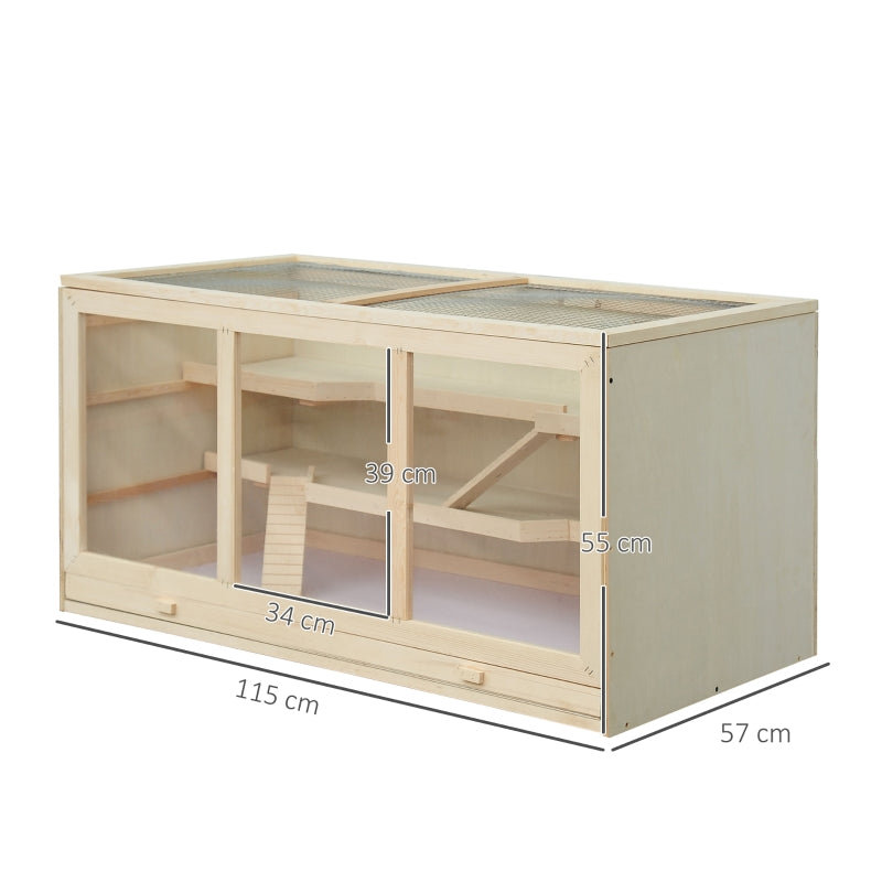 Hamster Cage with Tray, Openable Top, Exercise Play House, Natural Wood