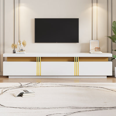 Luxury TV Stand with Faux Marble Top, 3 Drawers for TVs Up to 89'', Golden Panel, White