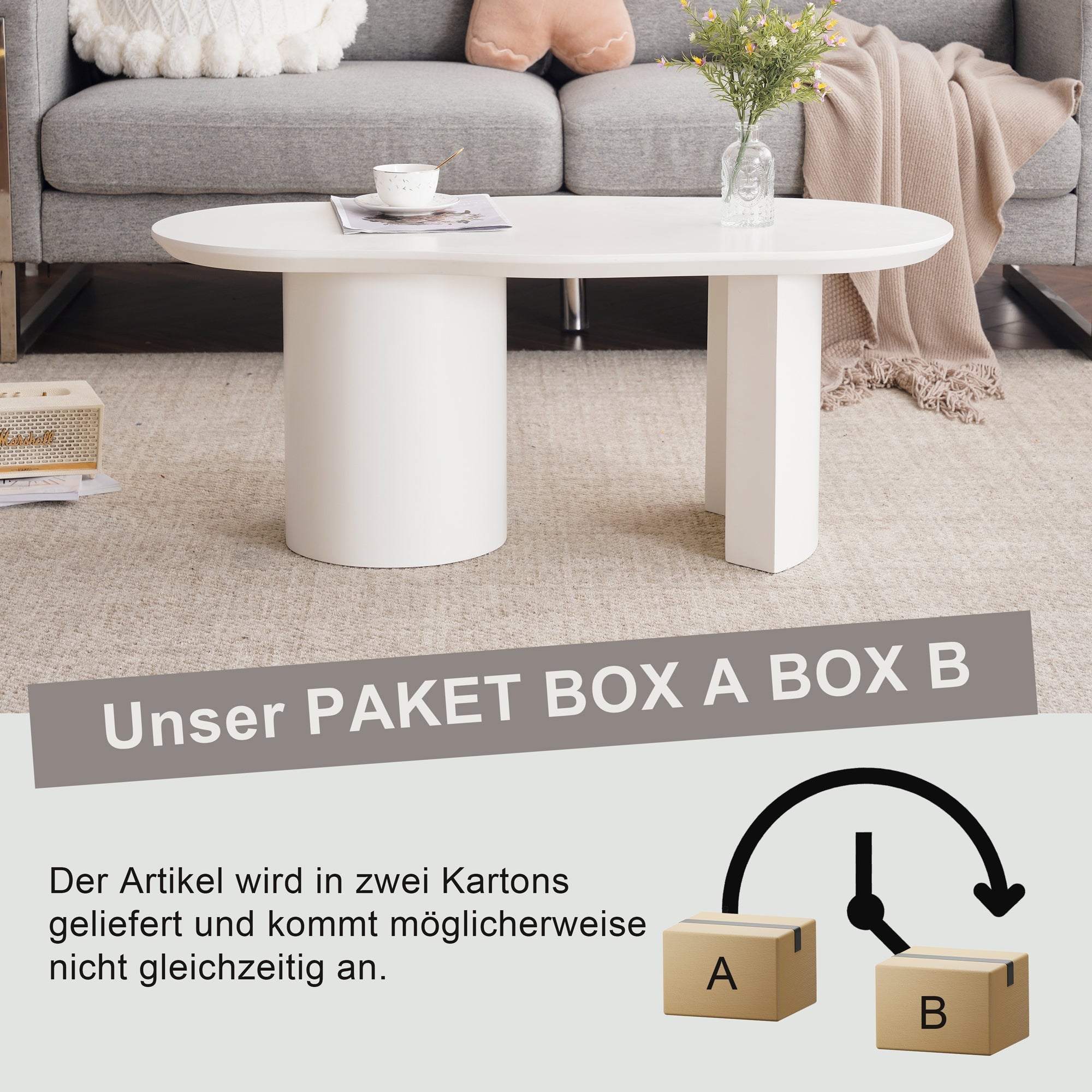 Coffee Table, Abstract Cloud Shaped Irregular, White Wooden Painted