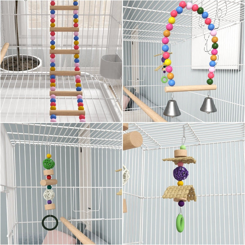 Bird Cage with Stand, Toys, Accessories for Canaries, Finches, White