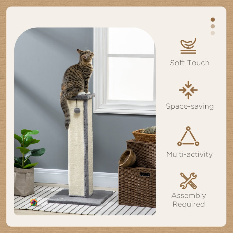 81cm Cat Scratcher, Vertical Full with Sisal Rope & Hanging Ball, Grey