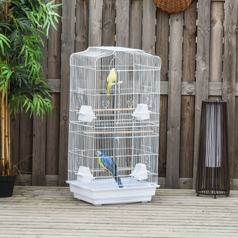 Large Metal Bird Cage, Perches Food Bowls Swing for Budgies Parakeets, White