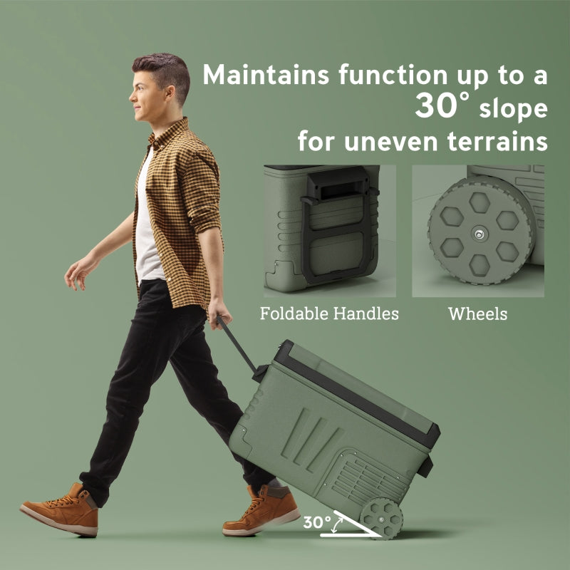 33L Camping Fridge Freezer Dual Zone Portable Car Electric Cool Box with Wheels and LED Light