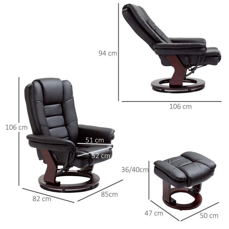 Recliner Chair with Footstool, 130kg Capacity, 135¡ã Reclining Swivel, PU Leather, Black
