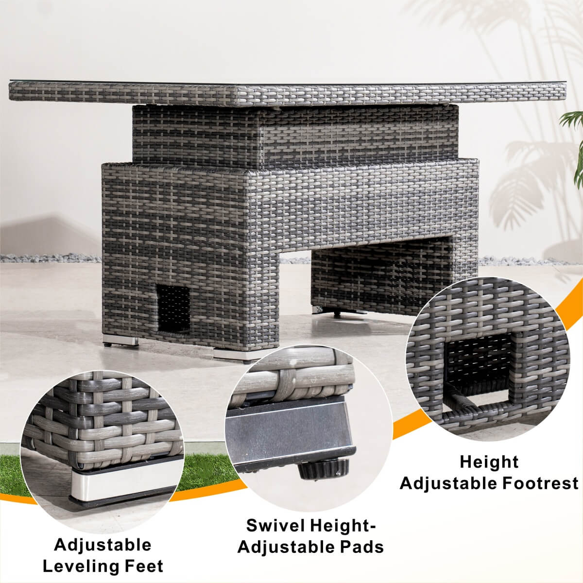 Premium Aluminium Modular Sofa Set – 9-Seater with Gas-Lift Armrests & Adjustable Table, Grey/Brown( PAS-2531)