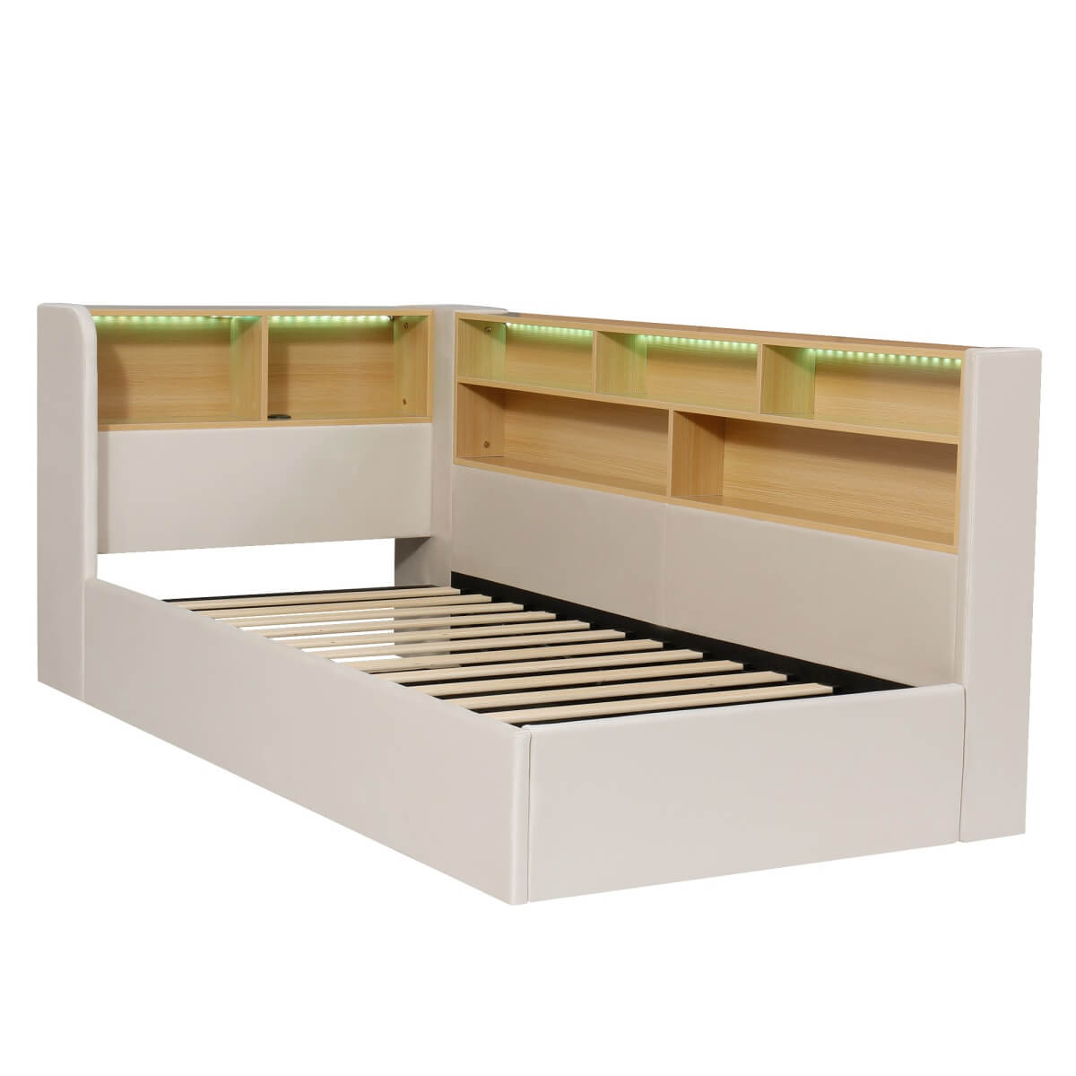 3FT Single L-Shaped Upholstered Daybed  - Velvet Sofa Bed with Hydraulic Storage & USB