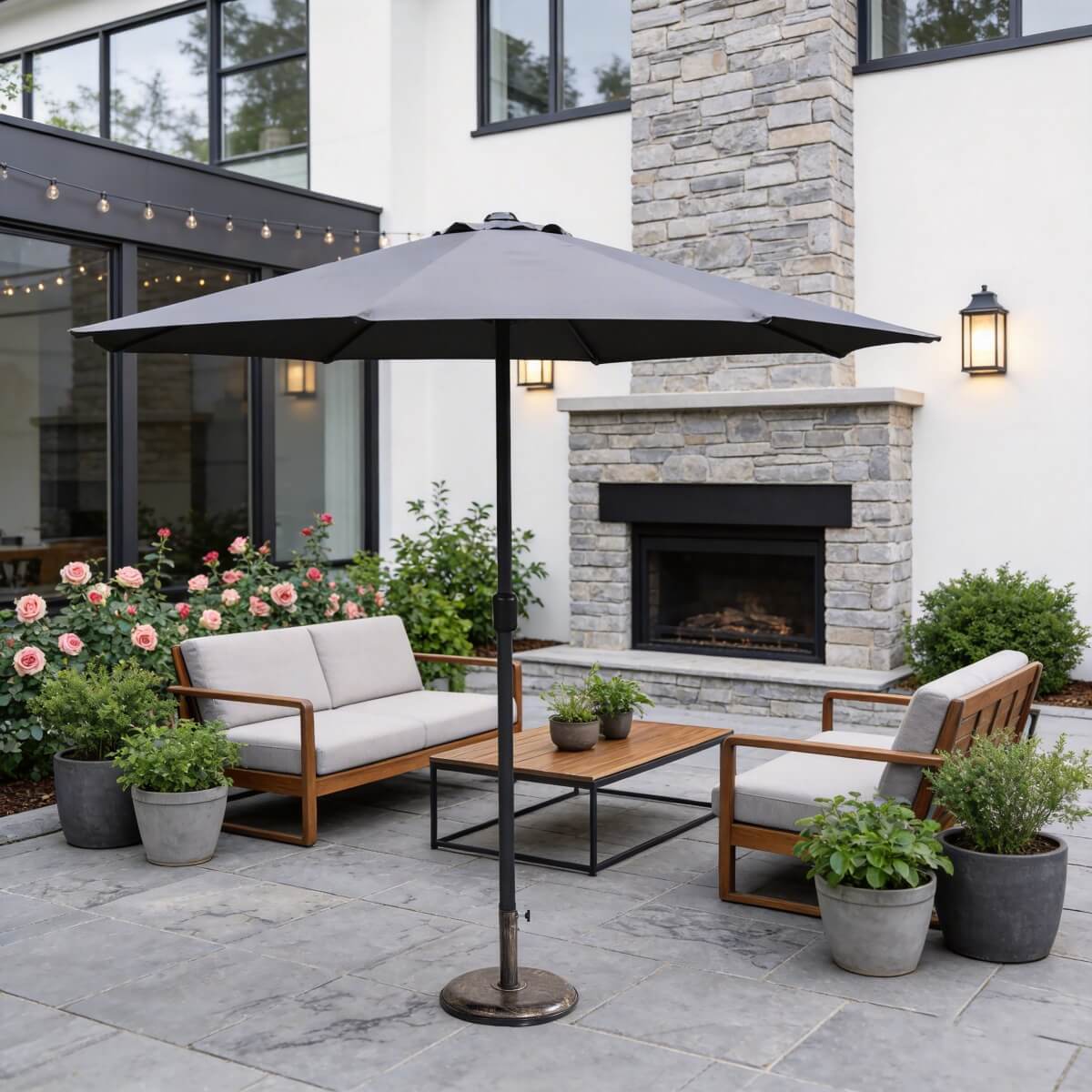 Outdoor Patio Parasol – Straight Pole Garden Umbrella with PA Coating for Outdoor Furniture