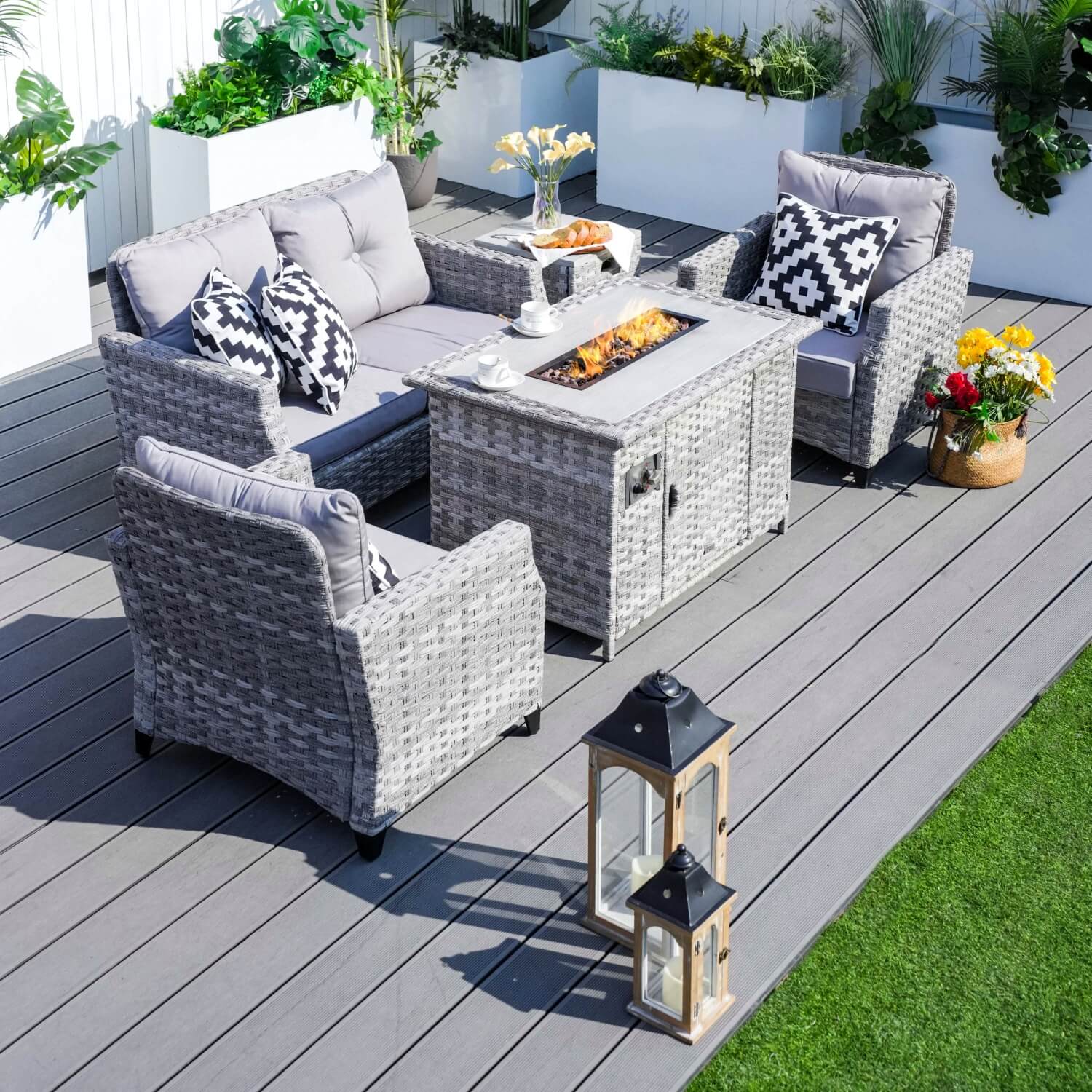 4-Seater Gray Patio Fire Pit Set - PAF-1801-GR