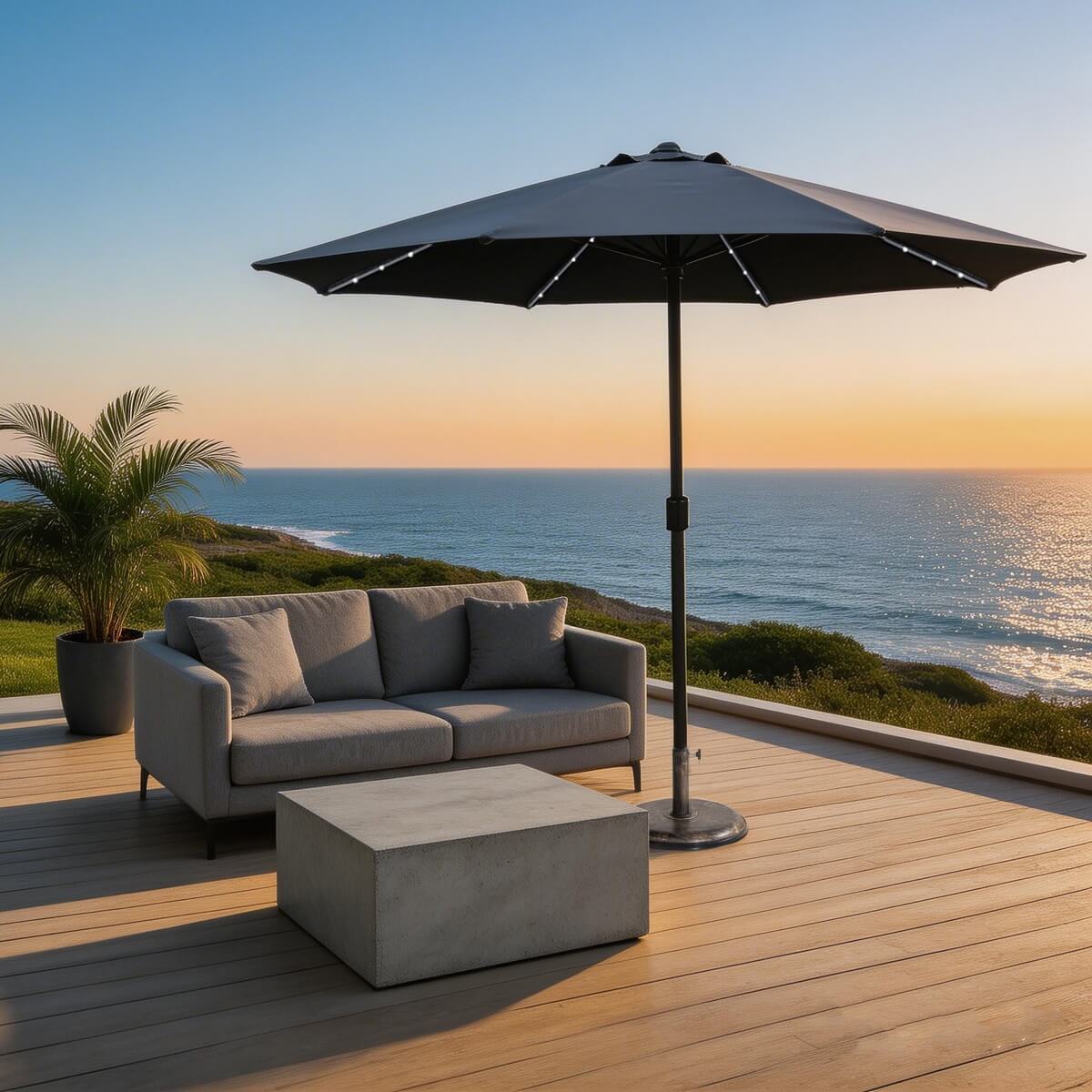 Outdoor Straight Pole Parasol with LED – PA-Coated Garden Umbrella for Patio Furnitur