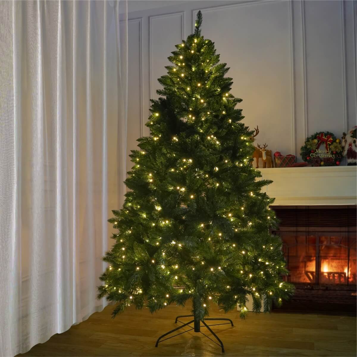 Artificial Christmas Tree – Realistic PVC Xmas Tree with Optional Pre-Lit Warm White LED Lights, 5ft 6ft 7ft, Metal Stand