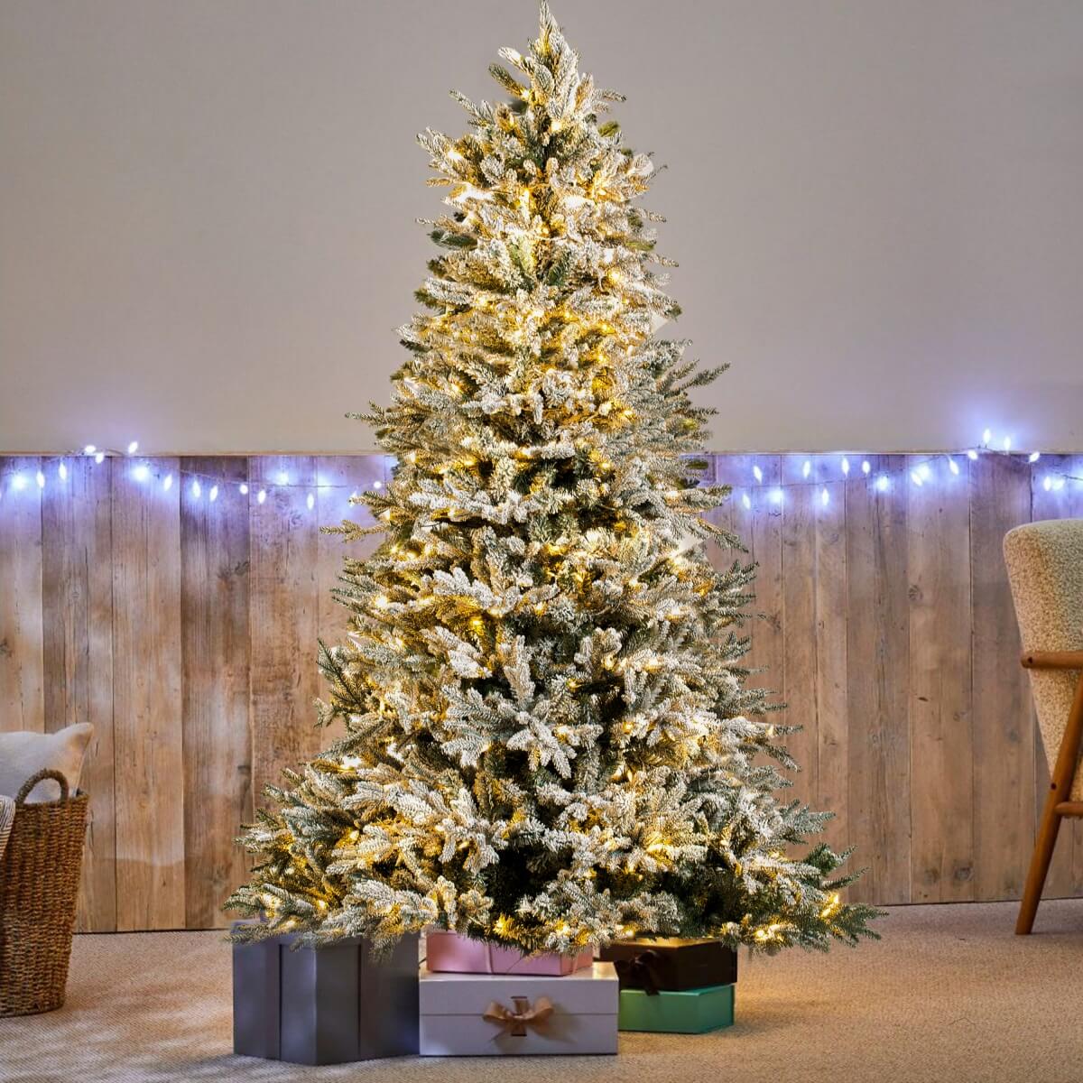 7ft Pre-Lit Finland Fir Artificial Christmas Tree – Lifelike PE/PVC Xmas Tree with 450 LED Lights, Warm & Bright White, Metal Stand