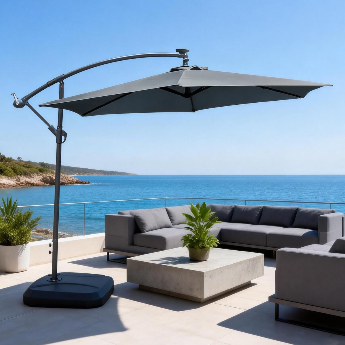 Banana-Style Outdoor Parasol – 8-Rib Patio Umbrella with PA-Coated Canopy