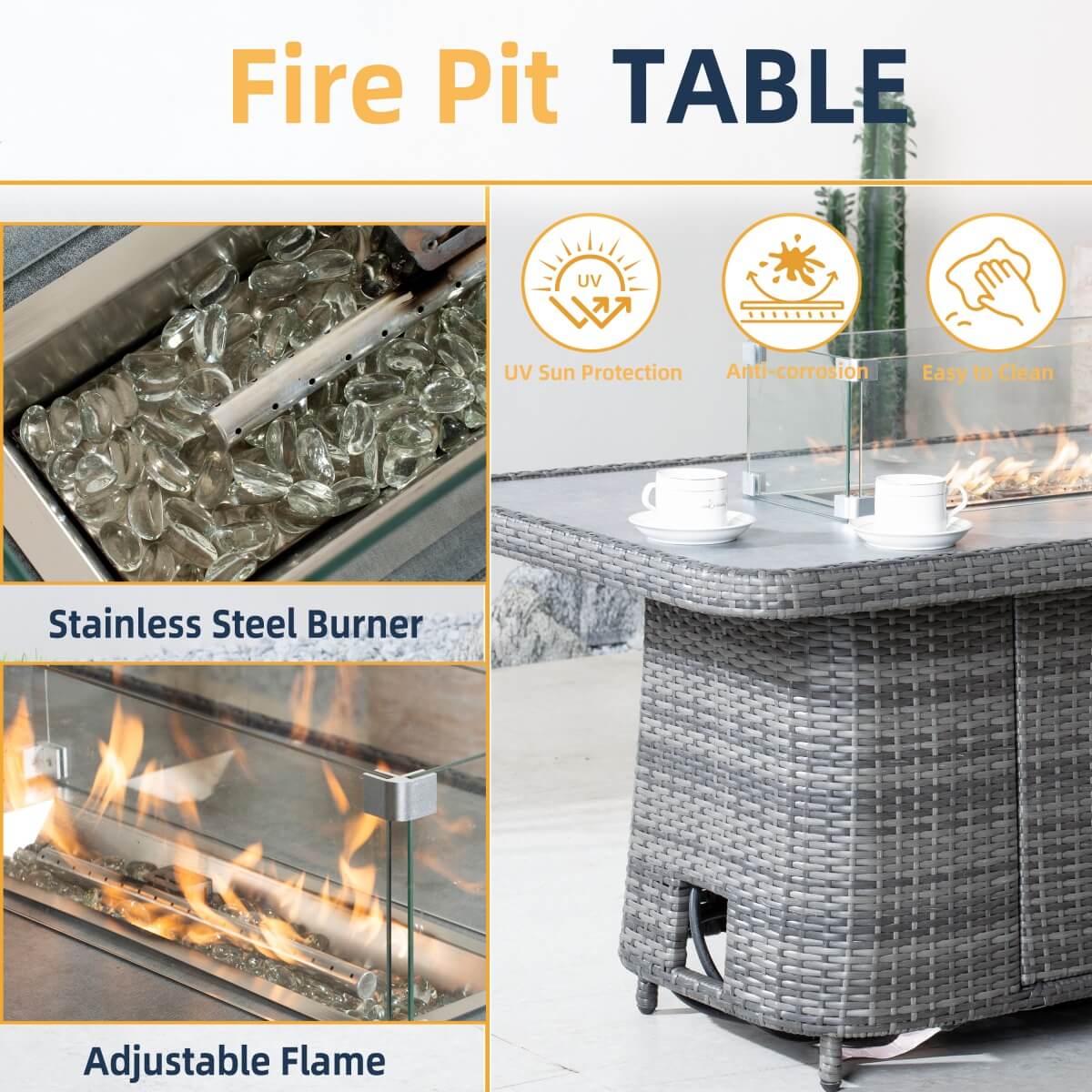Aluminium Lift-Top Fire Pit Table ¨C Adjustable Coffee & Dining Table