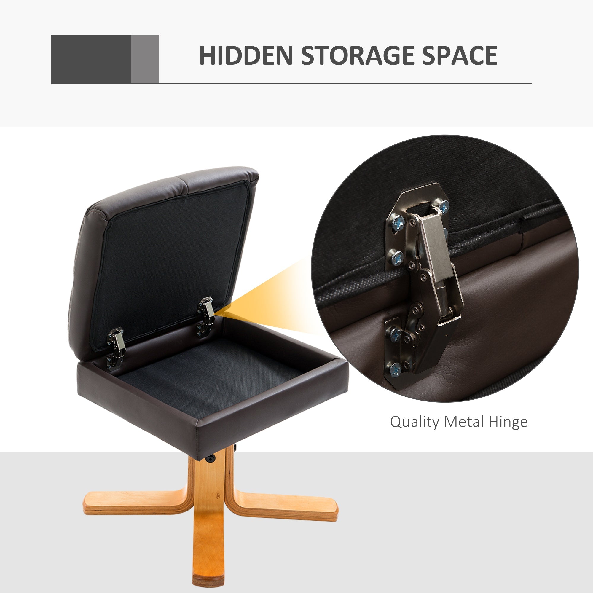 Recliner Armchair, Swivel Reclining Chair with Storage Ottoman, Faux Leather Brown