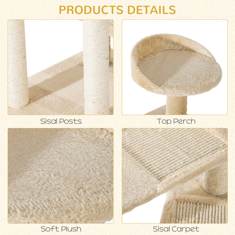 Cat Tree 100 cm Indoor Kitten Scratching Post Climbing Tower Beige