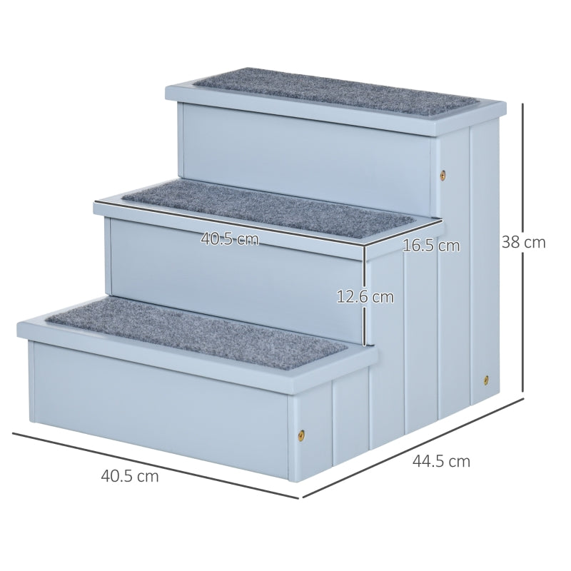 Dog Steps Pet Stairs, 3 Step Wooden with Storage, Grey