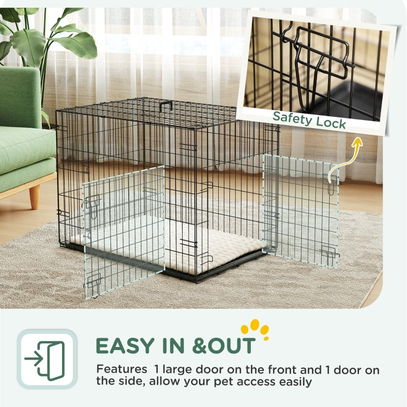 Dog Crate Foldable with 2 Doors, Tray & Soft Cushion, Black