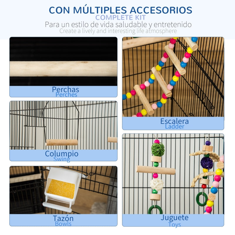 Bird Cage with Accessories, Toys, Tray