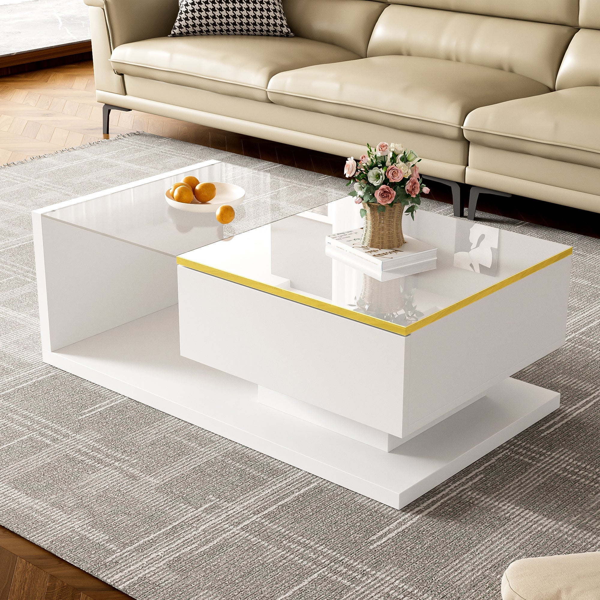 Coffee Table, 90cm Long with High-Gloss White Finish