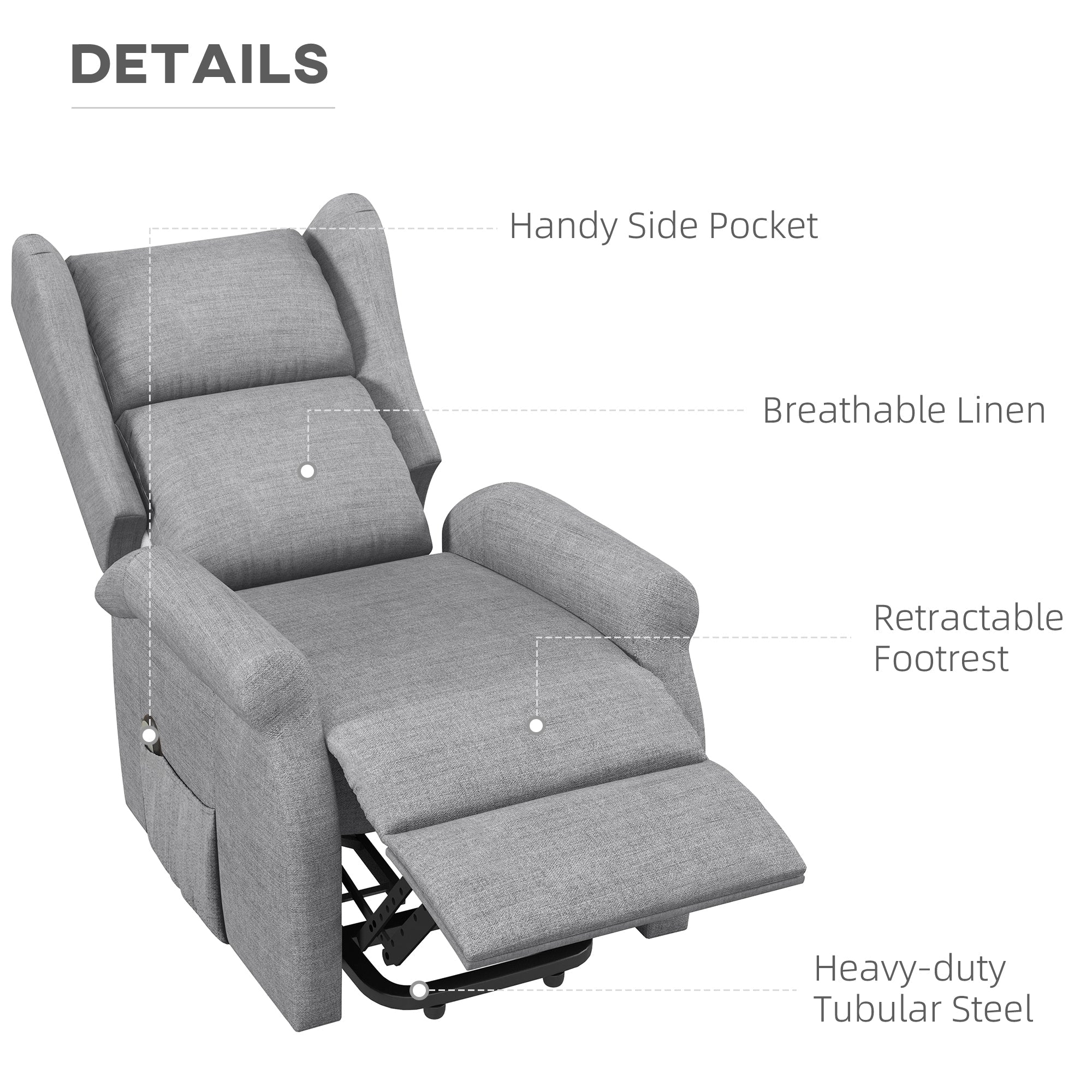 Power Lift Recliner Armchair, Electric Lift Chair for Elderly, Fabric, Grey