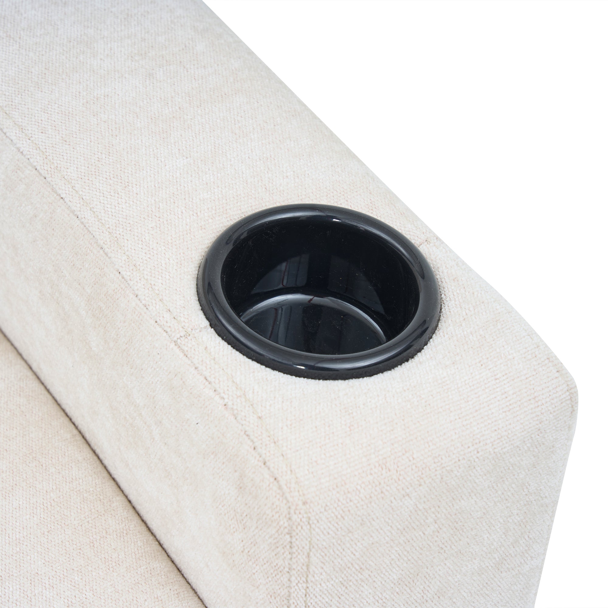 L-Shaped Couch Sofa, 3 Seater Sectional with USB & Cup Holder, Beige Fabric